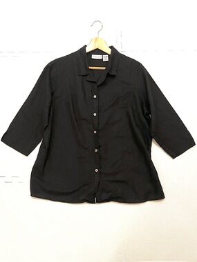 Jaclyn Smith Black Linen Blend Button Front Blouse XL